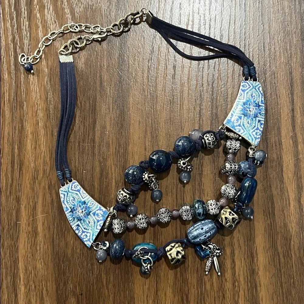 Vintage Blue and Silver Beaded Necklace